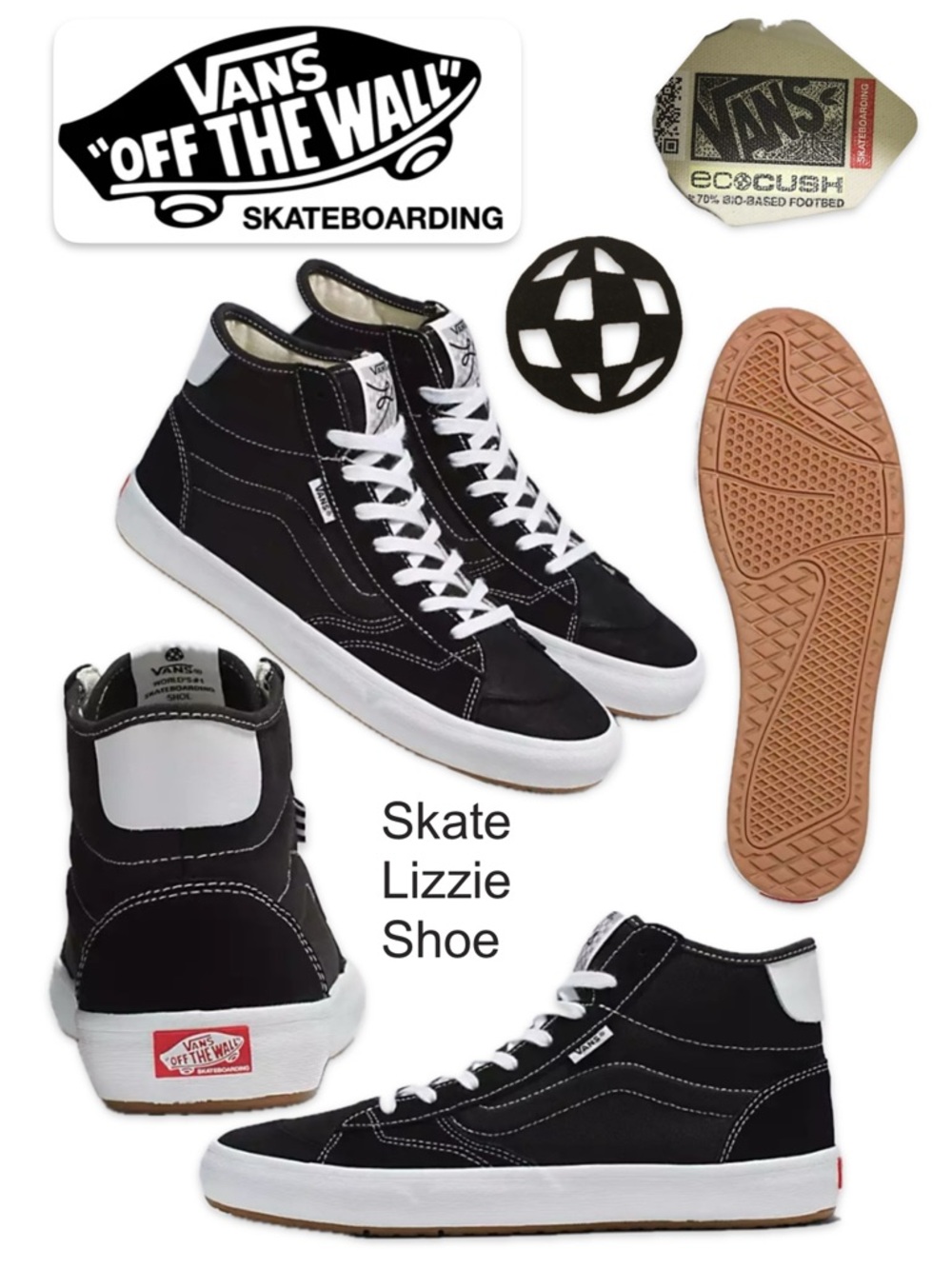 Vans The Lizzie Armanto Black Suede Skate Shoes Size Men 8.5 / Women 10